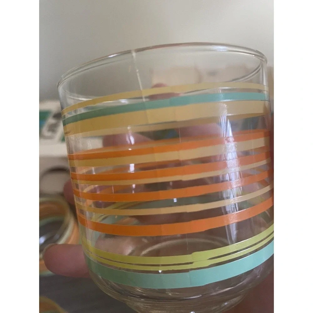 Vintage 70's Libbey Striped Juice Glasses‎ In Box Retro MCM Imperfect